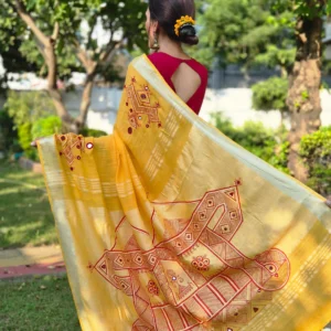 Mandana Hand Painted Linen Saree