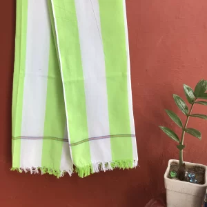 Ikat Cotton Bath Towel Neon Green & White Striped