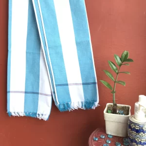 Ikat Cotton Bath Towel Blue & White Striped