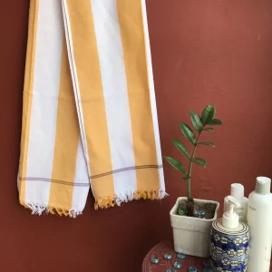 Ikat Cotton Bath Towel Mustard Yellow & White Striped