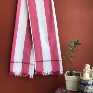 Ikat Cotton Bath Towel Pink & White Striped