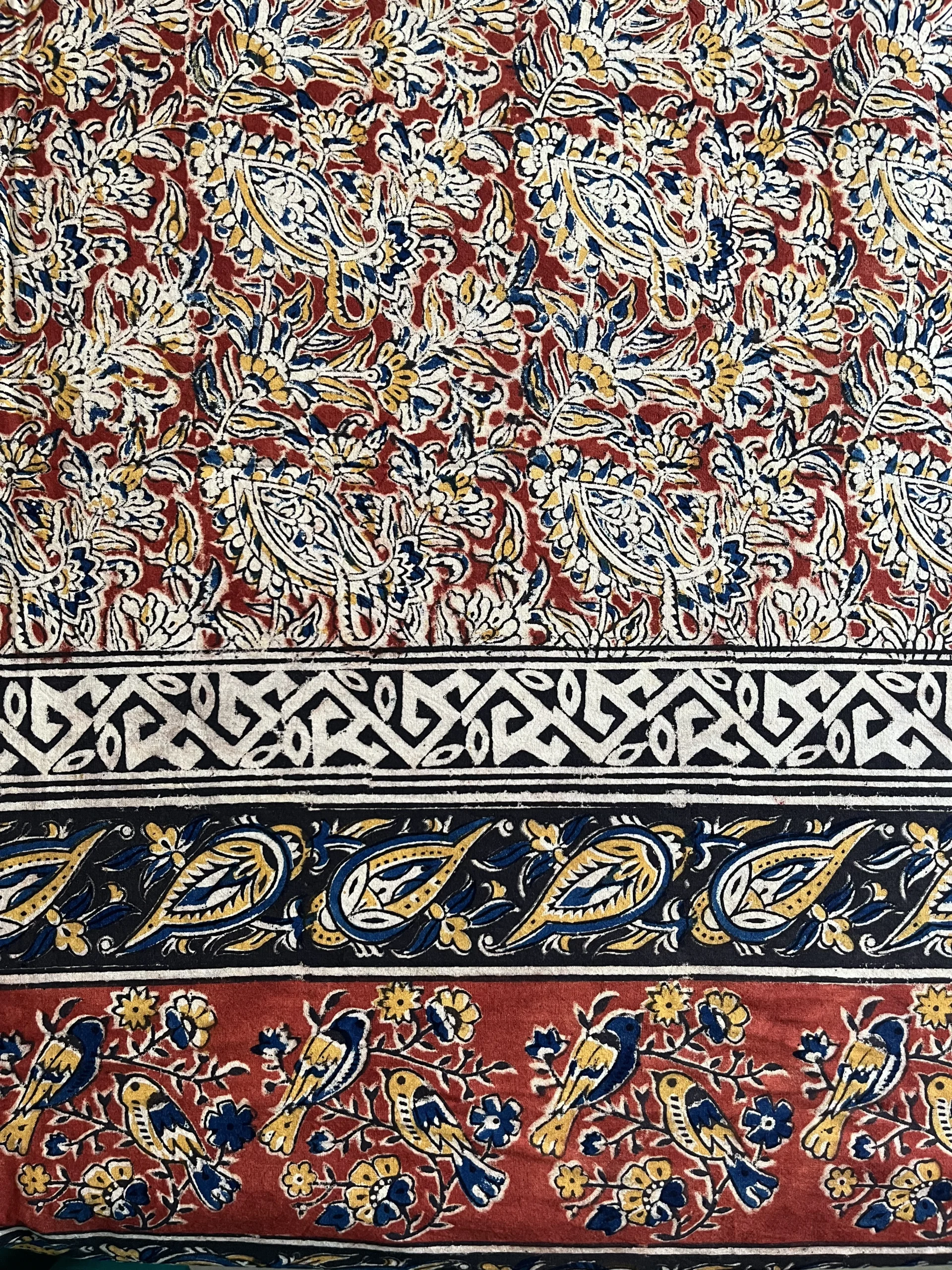 Red & Indigo Kalamkari Bedsheet – Birds Border (KB-03) - Image 3